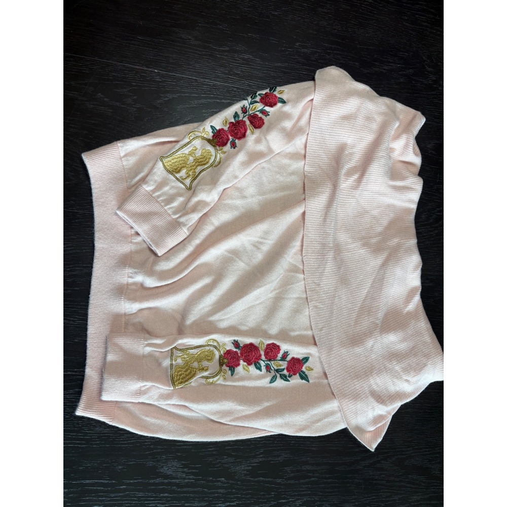 Disney Princess Sweater Womens 2 Pink Excellent Belle Rose Embroidery Bow Back